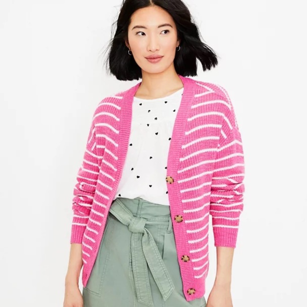 Pink and white stripe recently purchased cardigan.